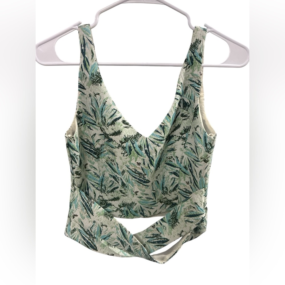 Zara Cream Crop Top with Teal Leaf Print